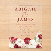 Romantische liefde: Ruby Red & White Bloemen bruil Acryl Uitnodigingen (Voorkant)