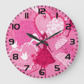 Romantische liefde silhouet patroon roze harten grote klok (Voorkant)