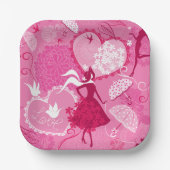 Romantische liefde silhouet patroon roze harten papieren bordje (Voorkant)