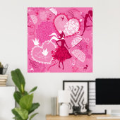Romantische liefde silhouet patroon roze harten poster (Thuiskantoor)
