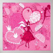 Romantische liefde silhouet patroon roze harten poster (Voorkant)