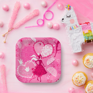 Romantische liefde silhouetpatroon roze harten papieren bordje