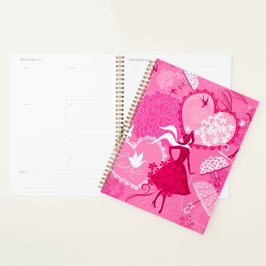 Romantische liefde silhouetpatroon roze harten planner
