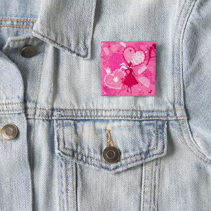 Romantische liefde silhouetpatroon roze harten vierkante button 5,1 cm