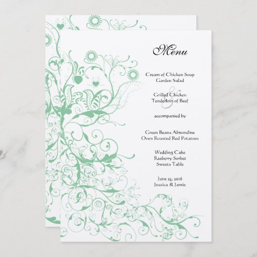 Romantische liefde vogel munt bruiloft menu (Voorkant / Achterkant)