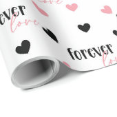 Romantische liefde voor altijd roze en zwarte hart cadeaupapier (Rol Hoek)