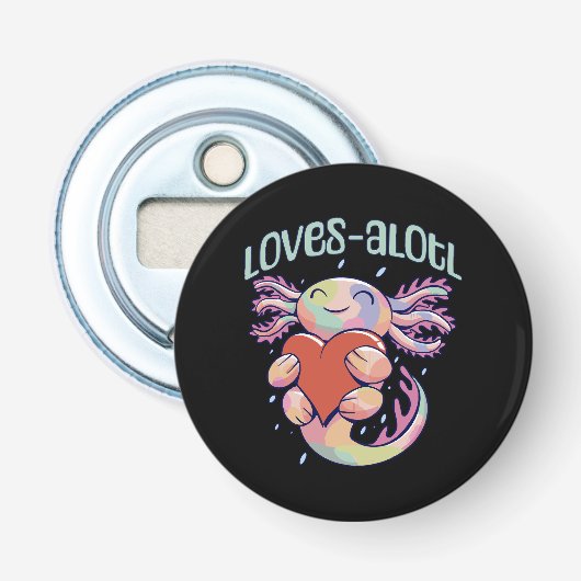 Romantische Liefdes - gelukkige axolotl Button Flesopener (Voorkant)