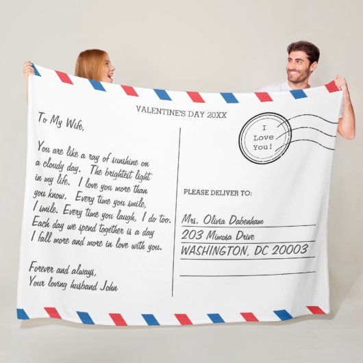 Romantische liefdesbrief Briefkaart Valentijnsdag Fleece Deken (In situ)