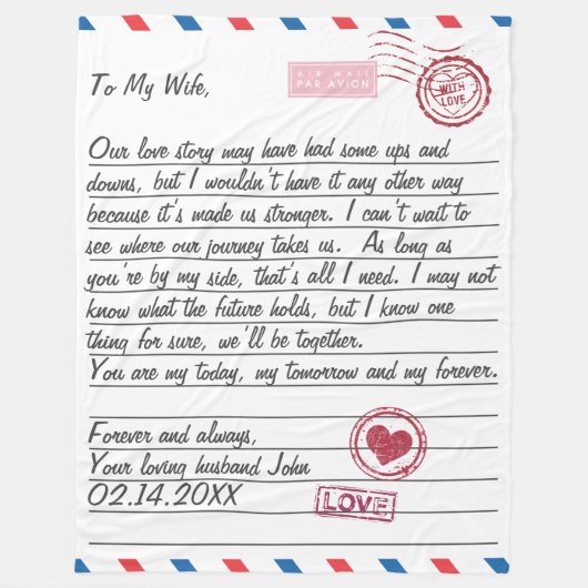 Romantische liefdesbrief Valentijnsdag Jubileum Fleece Deken (Voorkant)