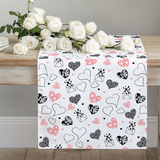 Romantische liefdescadeau roze zwarte hart tafello lange tafelloper