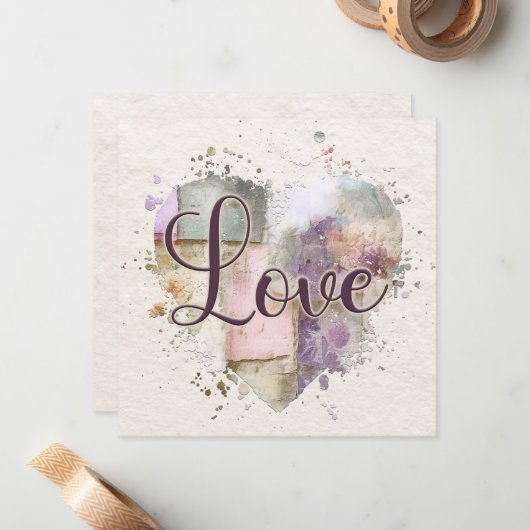 Romantische Liefdeshart  Notitiekaartje (Voorkant / Achterkant in situ)