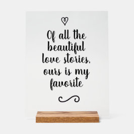 Romantische liefdesverhaal kalligrafie bruiloft acryl bord