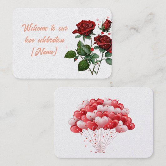 Romantische liefdesviering Welkom Kaart met Rozen Plaatskaartje (Voorkant / Achterkant)