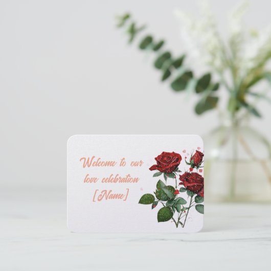 Romantische liefdesviering Welkom Kaart met Rozen Plaatskaartje (Staand voorkant)