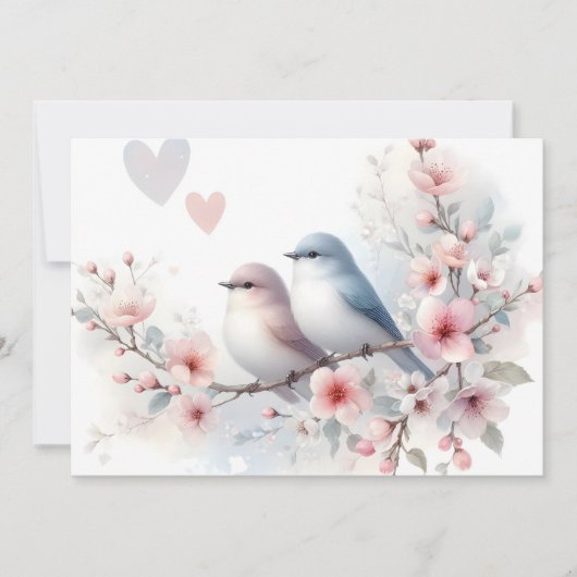 Romantische Liefdesvogels Kersenbloesemtak Aankondiging (Voorkant)