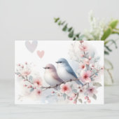Romantische Liefdesvogels Kersenbloesemtak Aankondiging (Staand voorkant)