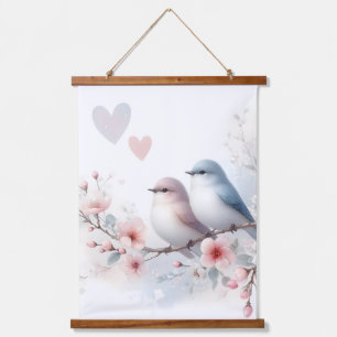 Romantische Liefdesvogels Kersenbloesemtak Hangend Wandkleed