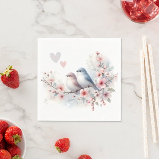 Romantische Liefdesvogels Kersenbloesemtak Servet (Insitu)