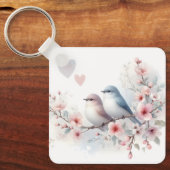 Romantische Liefdesvogels Kersenbloesemtak Sleutelhanger (Voorkant)