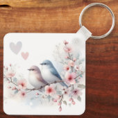 Romantische Liefdesvogels Kersenbloesemtak Sleutelhanger (Achterkant)