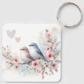 Romantische Liefdesvogels Kersenbloesemtak Sleutelhanger (Achterkant)