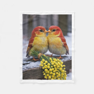 Romantische Liefdesvogels met Gele Bloemen Fleece  Deken