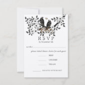 Romantische Liefdesvogels Witte Bloeiende Tak RSVP Kaart (Voorkant)