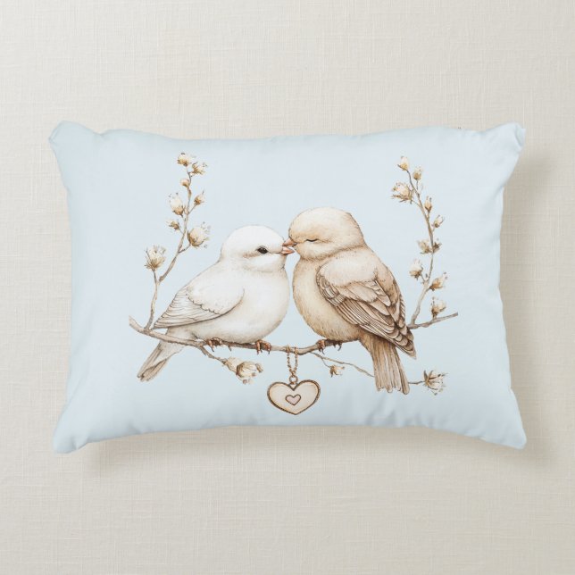 Romantische Liefdesvogels Wolk Hart Accent Kussen (Voorkant)