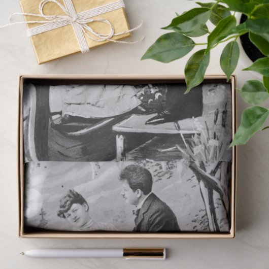 Romantische  liefhebbers op een boot tissuepapier (Geschenk)