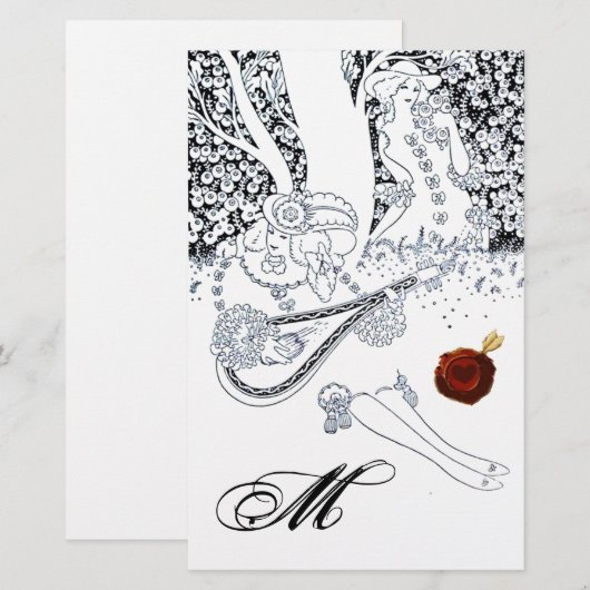 ROMANTISCHE LIEFHEBBERS Zwart Wit Rood Wax Seal Mo Briefpapier (Voorkant / Achterkant)