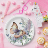 Romantische lila bloemen en vlinder papieren bordje (Feest)