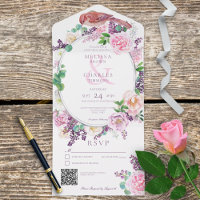 Romantische Lila en Roze Floral Oval Lijst QR-code