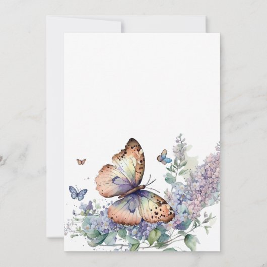 Romantische lila en vlinder Verjaardagsuitnodiging Kaart (Achterkant)