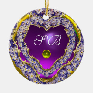 ROMANTISCHE LILA HARTPHOTO-MONOGRAM KERAMISCH ORNAMENT