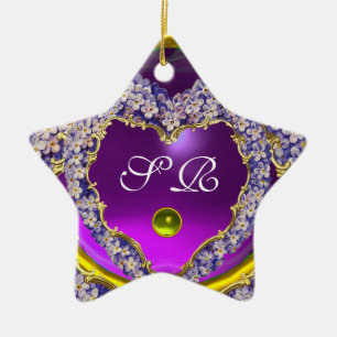 ROMANTISCHE LILA HARTSTAR FOTO-MONOGRAM KERAMISCH ORNAMENT
