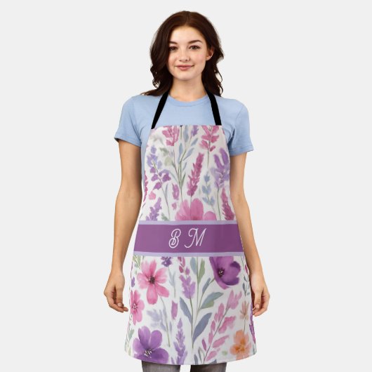 Romantische lila roze Pastel Botanische Spring Mea Schort (Gedragen)