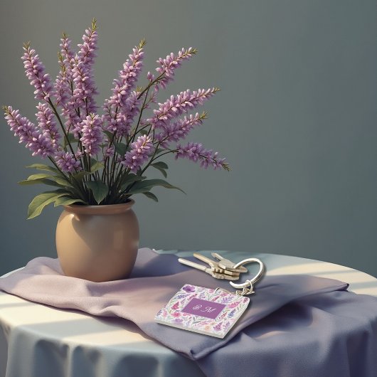 Romantische lila roze Pastel Botanische Spring Mea Sleutelhanger