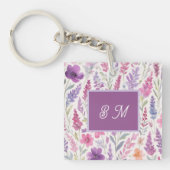 Romantische lila roze Pastel Botanische Spring Mea Sleutelhanger (Voorkant)