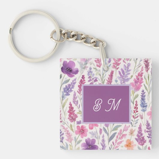 Romantische lila roze Pastel Botanische Spring Mea Sleutelhanger (Voorkant)