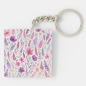 Romantische lila roze Pastel Botanische Spring Mea Sleutelhanger (Achterkant)