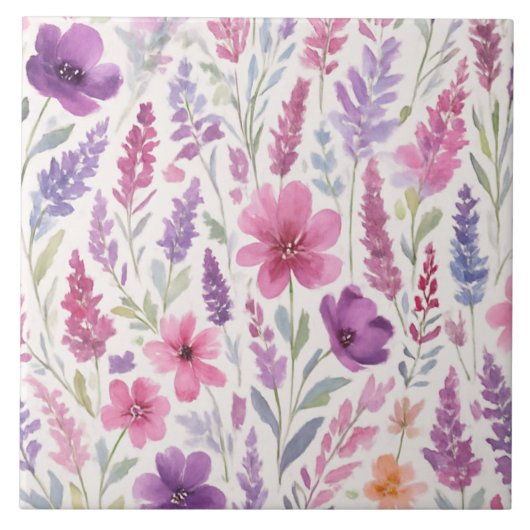 Romantische lila roze Pastel Botanische Spring Mea Tegeltje (Voorkant)