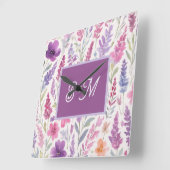 Romantische lila roze Pastel Botanische Spring Mea Vierkante Klok (Hoek)