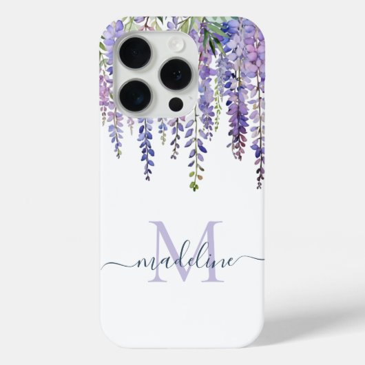 Romantische Lila Wisteria Monogram Script naam Case-Mate iPhone Case (Achterkant)