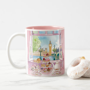 Romantische London Coffee Tea & Cake Roze Waterver Tweekleurige Koffiemok