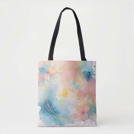 Romantische "Love" Waterverf Bloemenontwerp Tote Bag (Voorkant)