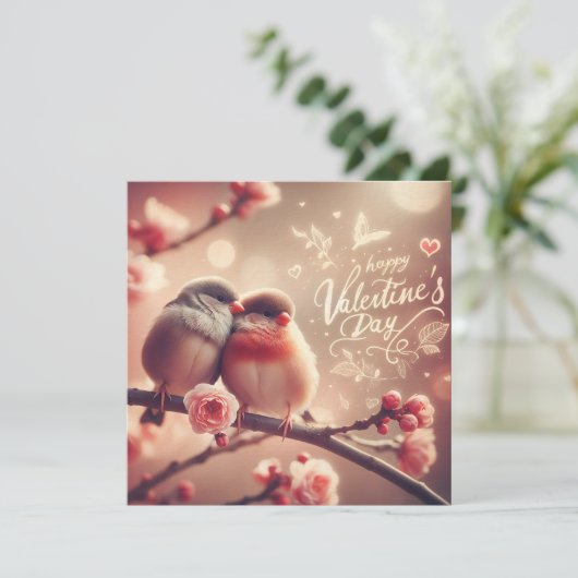 Romantische Lovebirds Valentijnsdag Kaart – Schatt (Staand voorkant)
