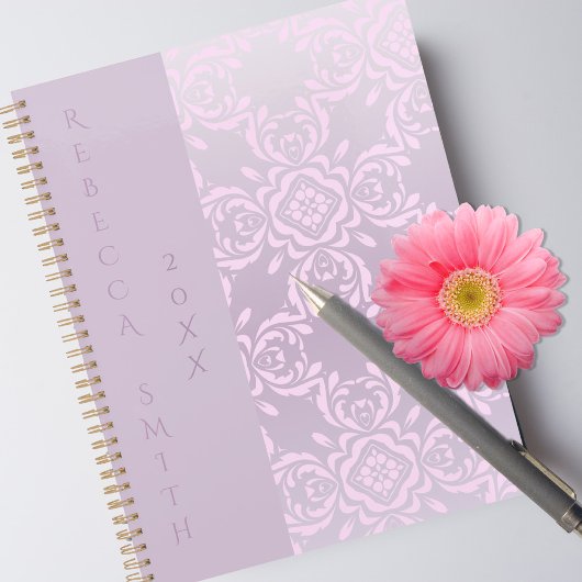 Romantische luxe stijlvolle lichtroze damastpatroo planner