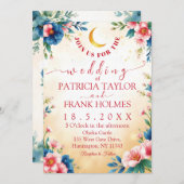 Romantische Maan & Bloemen Custom Wedding Kaart (Voorkant / Achterkant)