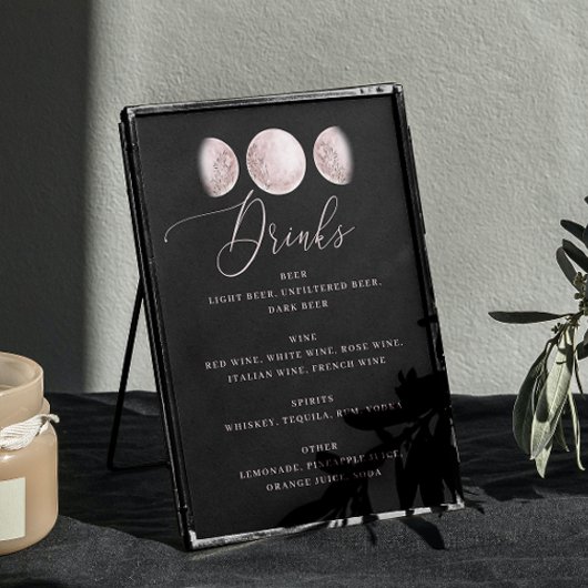 Romantische maan | Zwarte Wedding Bar Drinken Menu Poster