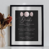 Romantische maan | Zwarte Wedding Bar Drinken Menu Poster